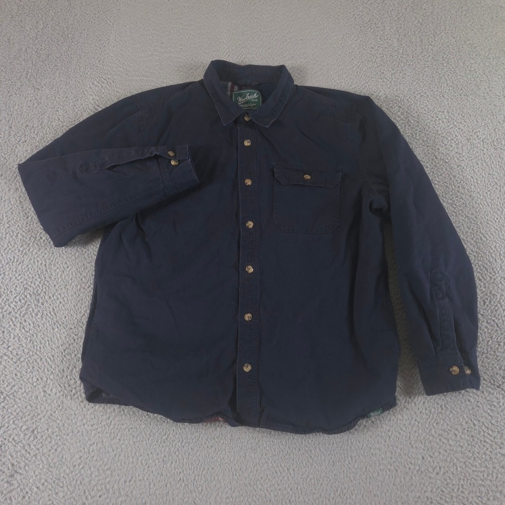 Woolrich Jacket Mens XL Navy Green Label Flannel Lined Canvas Workwear‎ Shacket